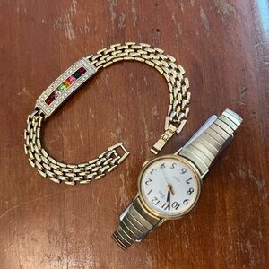 JEWLERY SET: Vintage Gold-Plated Bracelet&Watch
